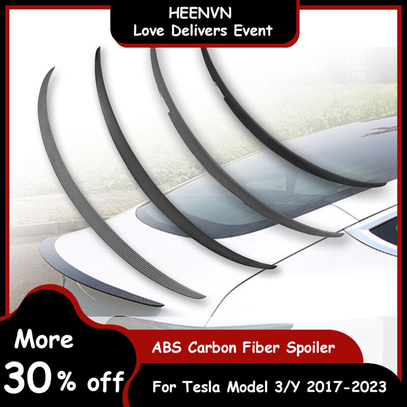 ABS Carbon Fiber Car Spoiler, Acessório Modificação Exterior, Original Alto Desempenho para Tesla Model 3 Y 2023