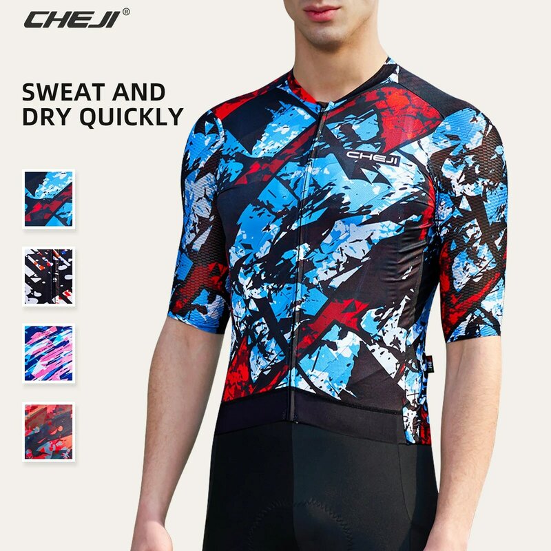 CHEJI-Camiseta de ciclismo para Hombre, maillot deportivo de manga corta, de secado rápido, transpirable, antisudor, verano, novedad de 2024