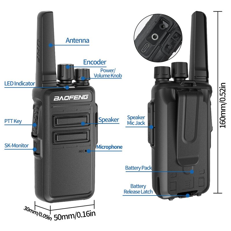Baofeng AR 12 walkie talkie USB Type-C BF-888S อัพเกรดวิทยุแฮม UHF 400-470MHz วิทยุสองทางสำหรับตั้งแคมป์