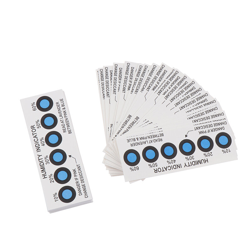 Tarjeta indicadora de humedad de 50 piezas para prueba de humedad en contenedores cerrados, tarjeta de papel de prueba de 10%-60%, tarjeta de humedad azul de seis puntos