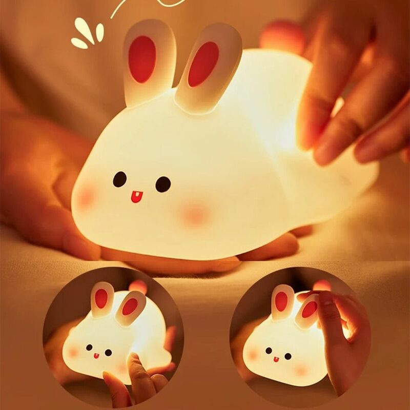 Kawaii Bunny Night Light Silicone USB Rechargeable Kids LED Night Lamp 3 Modes Adjustable Brightness Rabbit Nightlight Bedroom