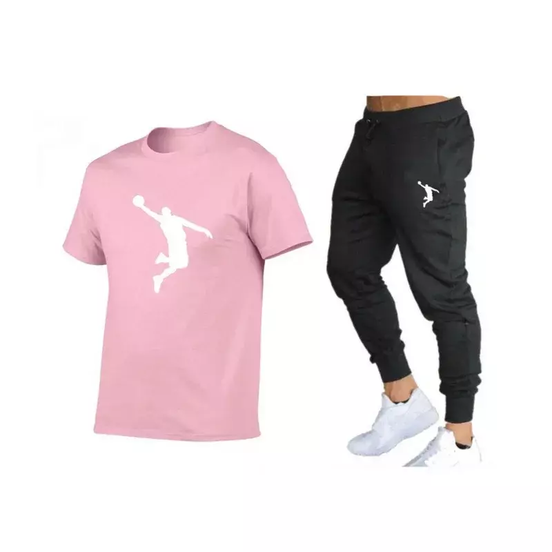 Лидер продаж 2024, летний мужской комплект из футболки и брюк, повседневные брендовые штаны для фитнеса и бега, футболка, модная спортивная одежда в стиле хип-хоп