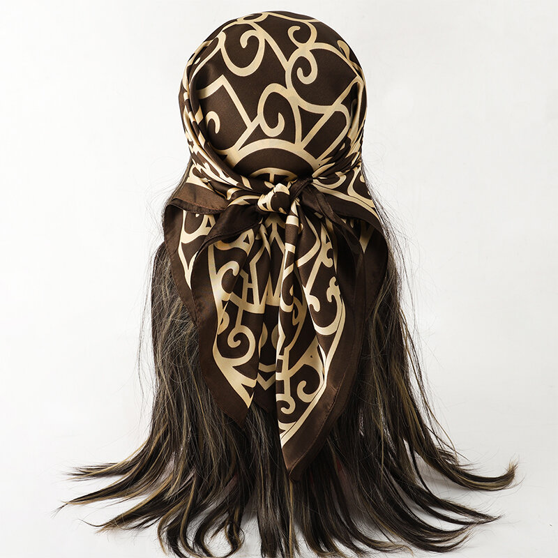 Роскошный брендовый квадратный шелковый шарф, Женская повязка для волос с принтом, маленький атласный шейный платок, Женская бандана