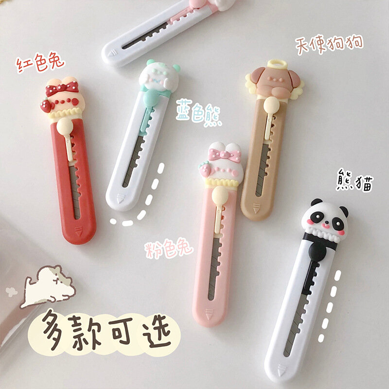 Kawaii Cartoon Animals Mini Portable Ulity Knife Box Cutter Pocket Stretch Paper Cutters School Office Supplies Gift Prizes