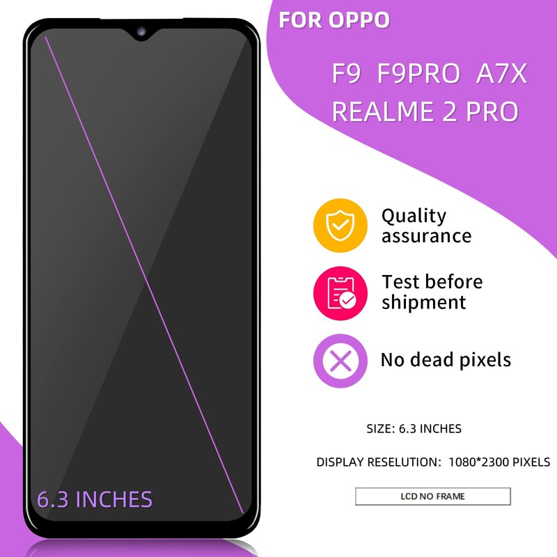6.3‘’For OPPO F9 F9 Pro Display Touch Screen Digitizer Assembly Lcd Panel For Oppo A7x Screen Replacement Repair Parts