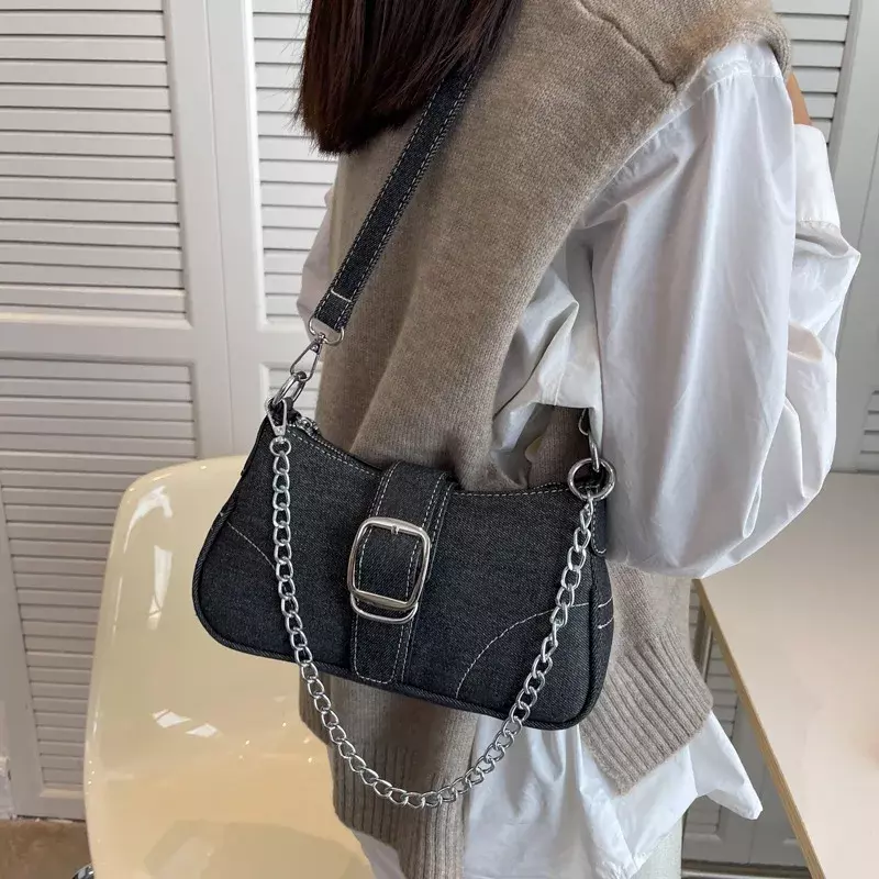 LW030     Denim Shoulder Chain Jeans Bags Fashion Trend Ladies Messenger Bag HighQuality Underarm Purse Handbag