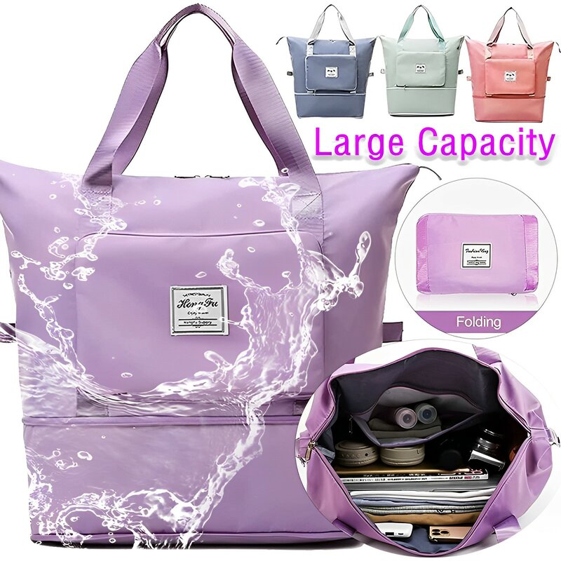 Bolsas de viaje plegables de gran capacidad para mujer, bolso de hombro de almacenamiento para Yoga y gimnasio, bolso de equipaje impermeable, bolsa de viaje