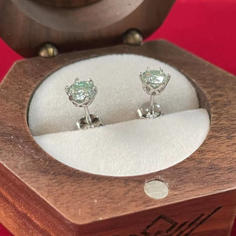 PuBang Fine Jewelry 925 Sterling Silver 0.5CTx2PCS GRA Light Green Moissanite Diamond Stud Earrings for Women Men Gift Wholesale