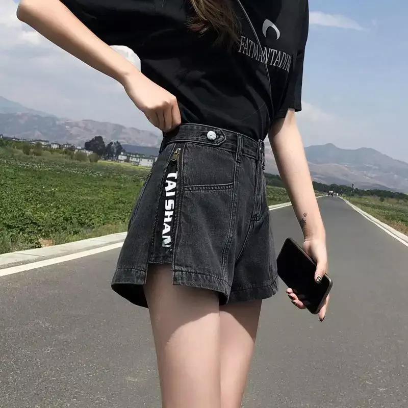 Short Pants for Woman To Wear Jeans Wide Mini Denim Women's Shorts Punk Print Low Price Elasticty Normal Fashion V852