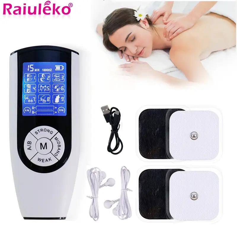 9 Modes Tens Massager EMS Muscle Stimulator Electric Dual Output Myostimulation Pulse Acupuncture Digital Body Therapy Machine