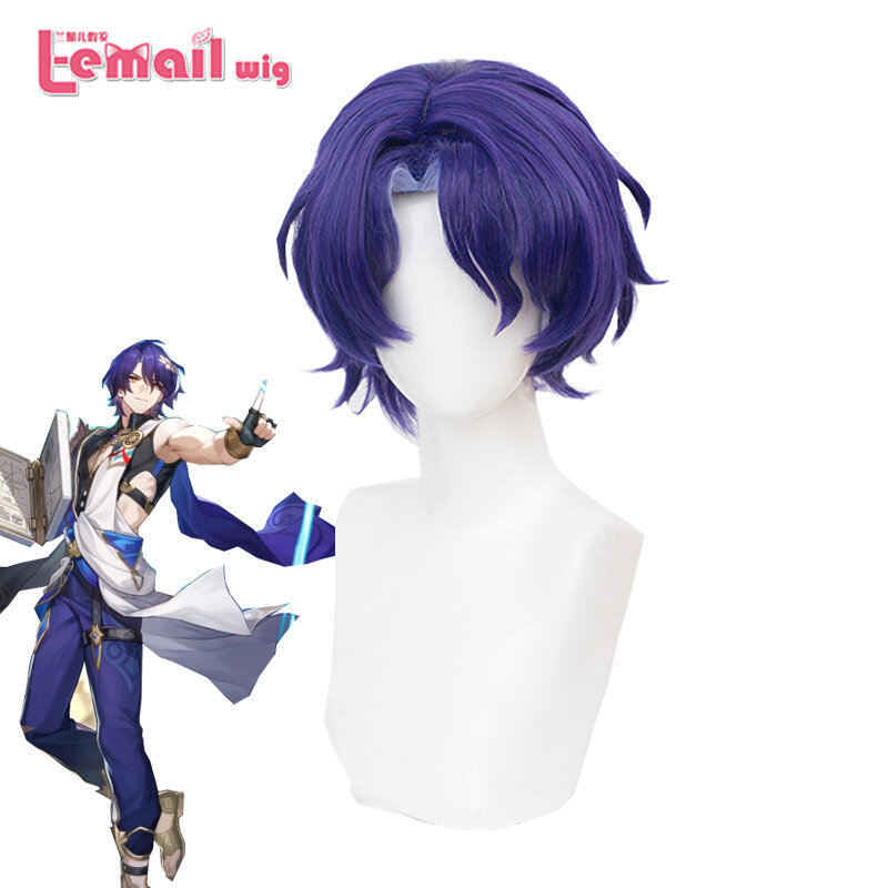 L-email wig Synthetic Hair Game Honkai Star Rail Dr. Ratio Cosplay Wig 35cm Dark and Light Purple Cosplay Wig Heat Resistant Wig