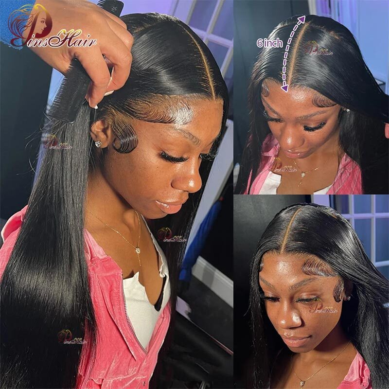 Pelucas de cabello humano con encaje Frontal transparente para mujer, pelo liso de hueso 13x6, 13x4, prearrancado, HD
