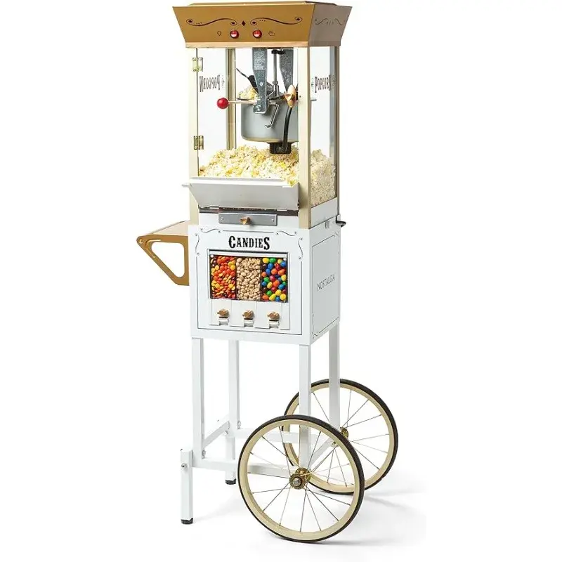Nostalgia Popcorn Maker Machine, 8 oz chaleira faz até 32 copos, máquina de pipoca vintage, estilo cinema, marfim