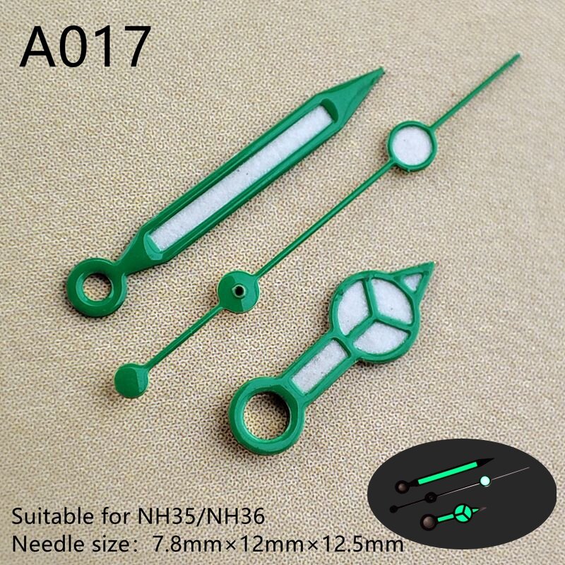고품질 벤츠 스프로트 핸즈, NH35, NH36 용 녹색 발광 시계 포인터, 8mm * 12mm * 12.5mm