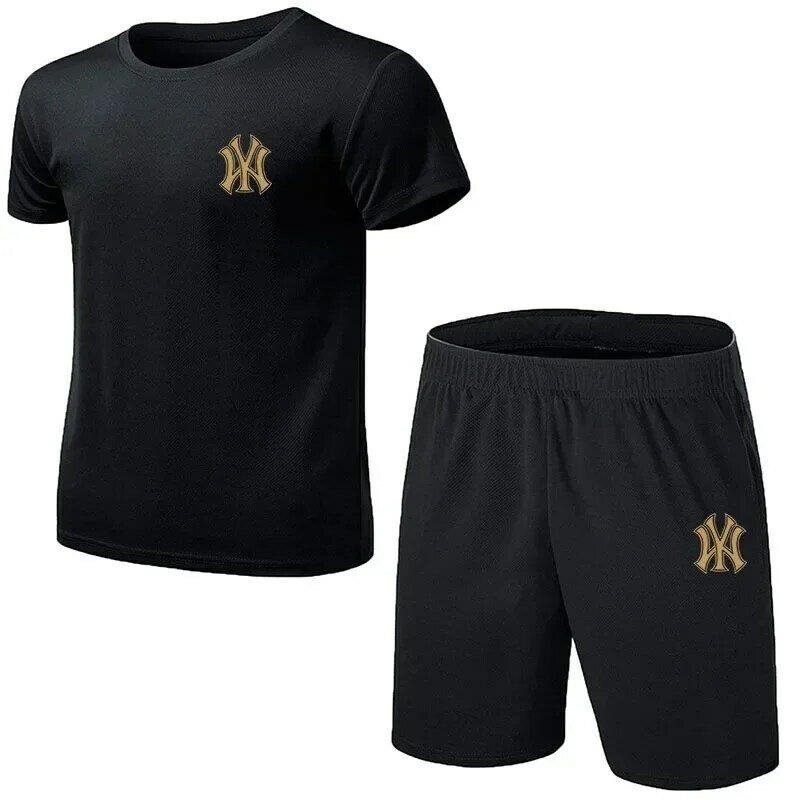 Camiseta deportiva y pantalones cortos para hombre, conjunto deportivo de malla transpirable, cómodo para correr y fitness, novedad de verano, 2024