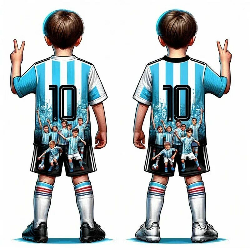 Nieuwe Stijl Kindervoetbal Jersey Jongens Jeugdvoetbal Trui Mbappe Voetbal Trainingspak 3-delige Set Messi 7 #10 # Short S. Leeve Shirt
