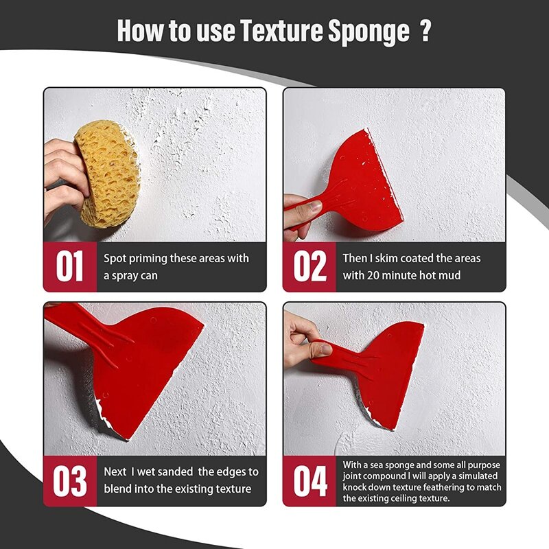 4Pcs Texture Sponge Drywall Texture Sponge Texture Patch Sponge For Texture Repair DIY Painting Ceiling (12 X 9 X 7Cm)