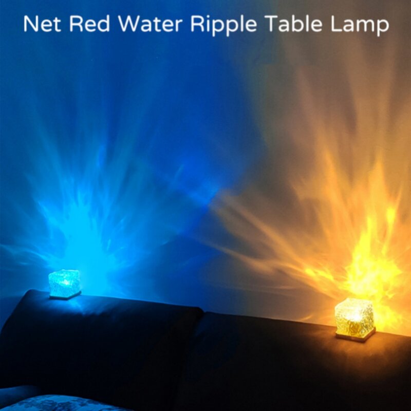 Luz nocturna de cristal 3D, proyector de ondulación de agua giratorio dinámico, Cubo de ondulación de agua, lámpara de noche colorida, luz de mesa LED, decoración del hogar