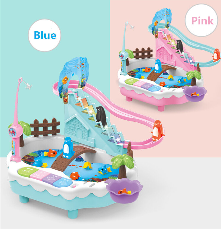 Children's Fishing Toys Music Lighting Penguin Climbs The Stairs Parent-child Interaction Two In One Electric Educational Toys