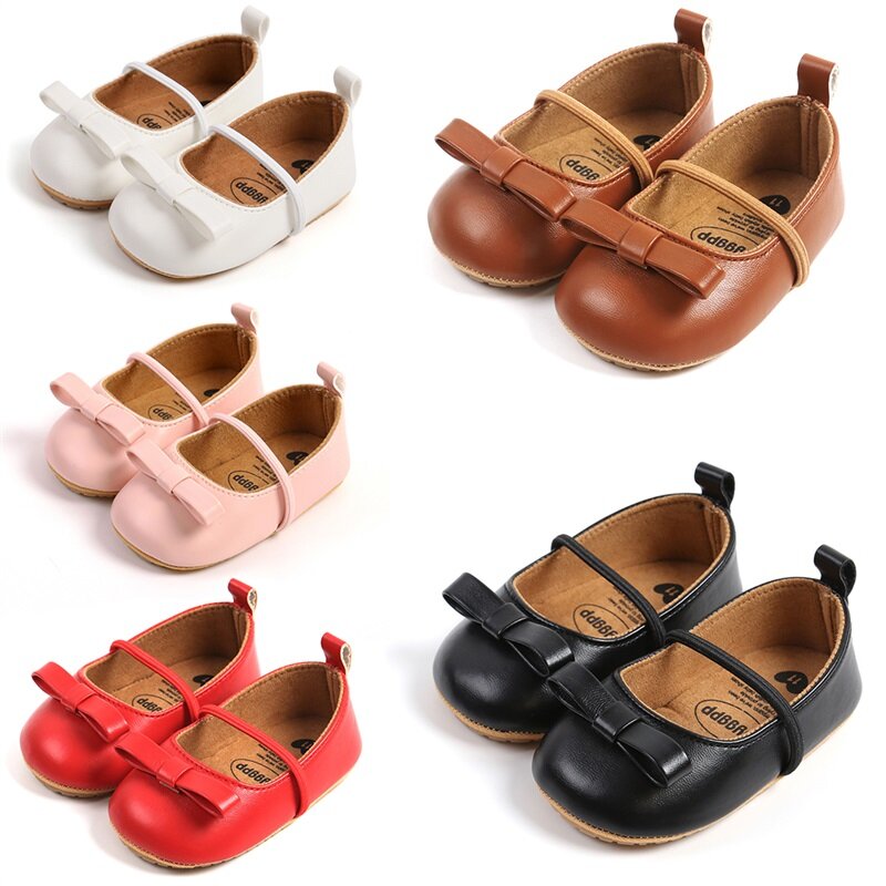 Infant Baby Girls Princess Shoes Solid Color Cute Bowknot Mary Jane Wedding Slippers Adorable Wedding Dress Shoes