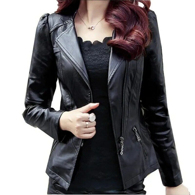 2023 Fashion New Women's Leather Jacket Bright Colors Black Motorcycle Coat Short Faux Leather Biker Jacket Soft Jacket Female