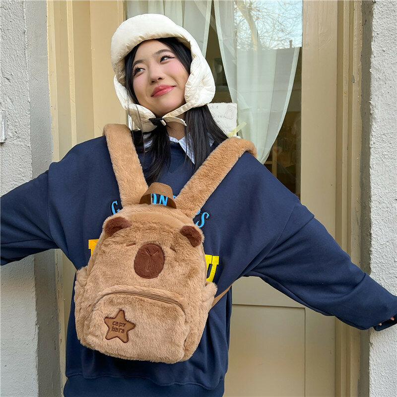Новинка 2024, плюшевый рюкзак капибара, свинья, милый и универсальный плюшевый рюкзак, Женский студенческий рюкзак с мультипликационным рисунком
