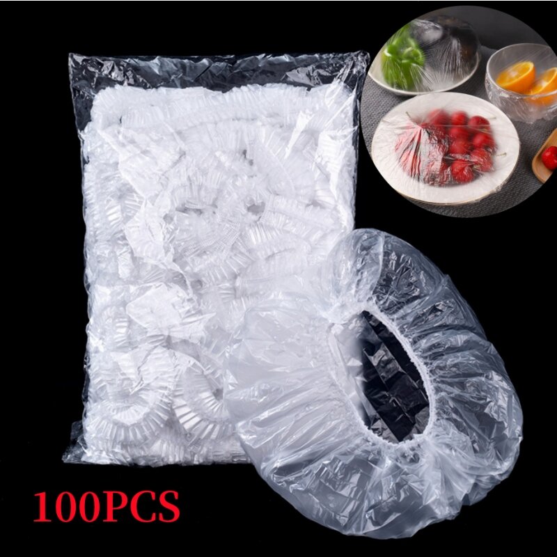 Sarung makanan sekali pakai, 100/50/20 buah tas penyimpanan sayuran buah kelas makanan elastis plastik mangkuk tas menjaga kesegaran dapur