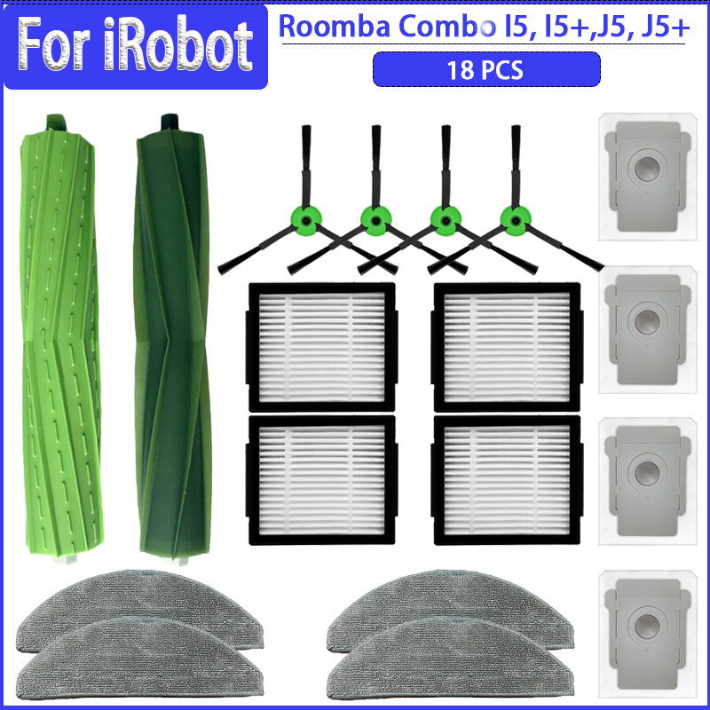 Cepillo lateral principal, filtro Hepa, mopa, almohadillas de tela para Irobot Roomba Combo I5 /I5 + / J5 / J5 +, piezas de aspiradora Robot, Kit de accesorios