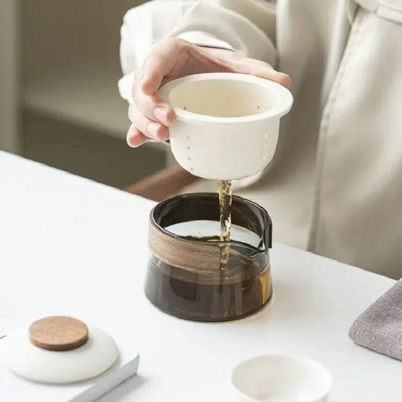 ชุดกาน้ำชาและถ้วยชาแบบเซนชุดชงชาใช้ในครัวเรือนชุดชาแบบพกพากลางแจ้งชุดอุปกรณ์ชาจีน1ชาม3ถ้วย