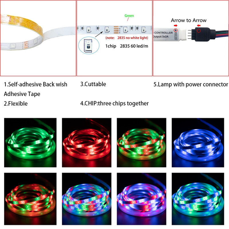 LED 스트립 빛 RGB 2835 USB 5V 블루투스 5050 DIY 스마트 유연한 다이오드 방 주방 파티 장식 Luces, 휴일 선물에 적합