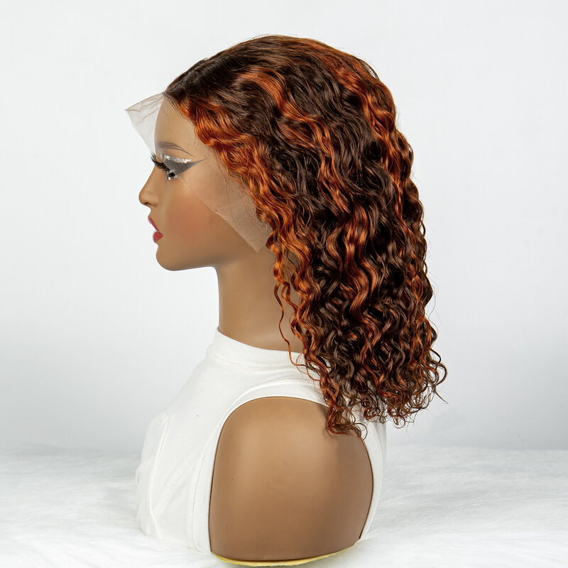 Peluca de encaje de onda de agua para mujeres negras, cabello humano rizado, corto, Bob, 4-350 colores, 10-16 pulgadas, 200% densidad, 13x4