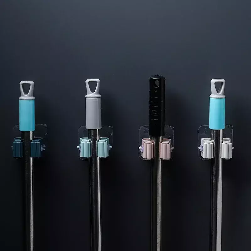 2021 New Nordic-colored Punch-free Hanging Mop Rack Bathroom Mop Hook Bathroom Sticky Hook Broom Rack Card Holder Mop Clip