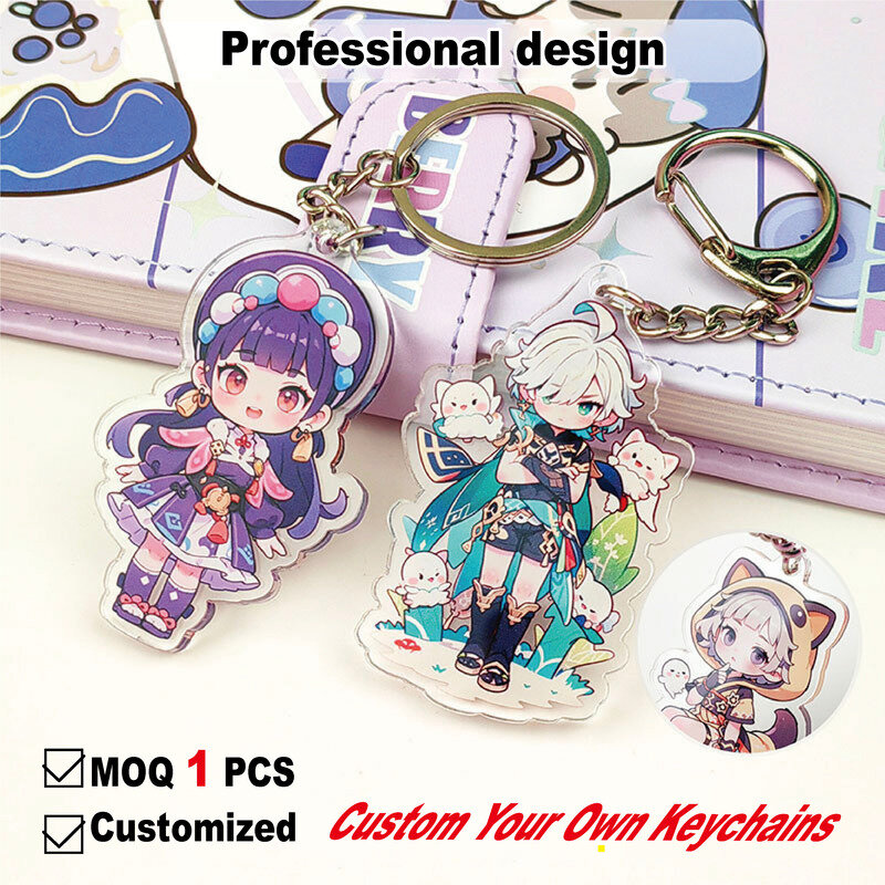 Duplo revestido impressão personalizado Keychain, Anime Figura Chaveiro, Bonito, Kawii, Idol, Foto