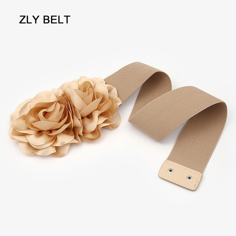 ZLY 2022 New Fashion Waistband Belt Women Elegant Adjustable Elastic Elegant Luxury Flower Decoration PU Leather Material Casual