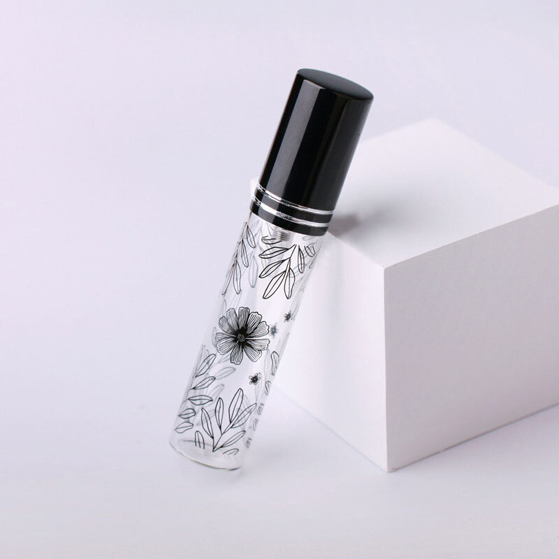 Botol semprot parfum isi ulang, 5 buah/pak 10ml daun cetak pompa kaca kosmetik botol Atomizer wadah parfum cair kosong