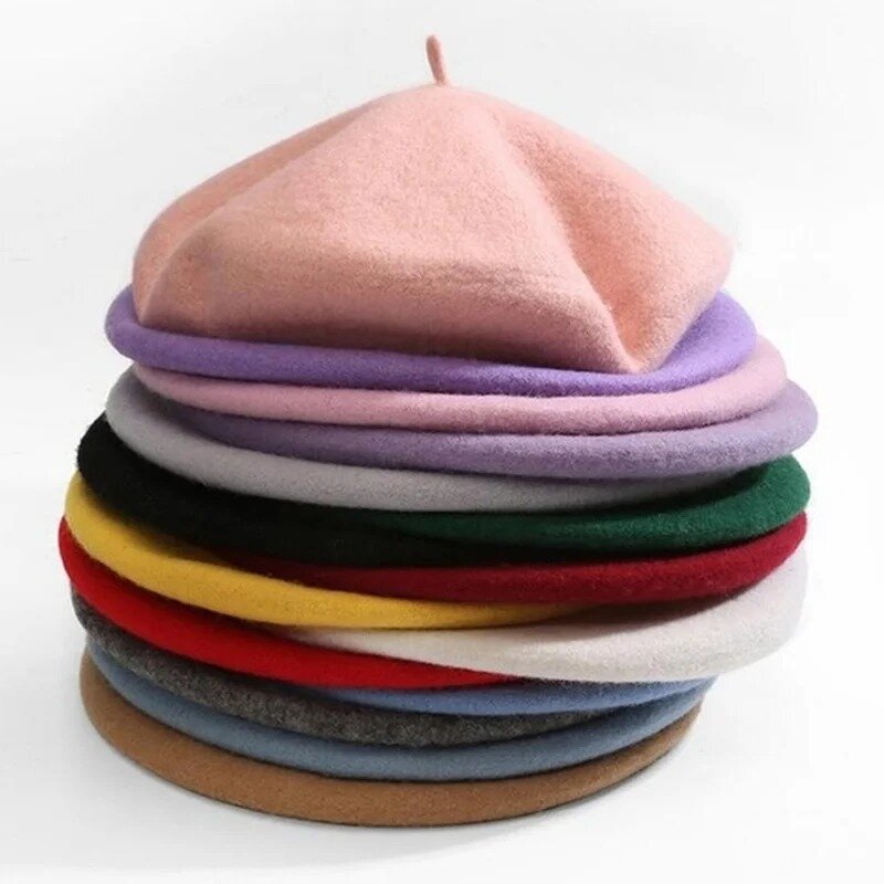 Baret Perempuan Wanita Topi Beanie Musim Dingin Wol Hangat Seniman Perancis Topi Baret Polos Antik Topi Musim Dingin Wanita Elegan Warna Solid