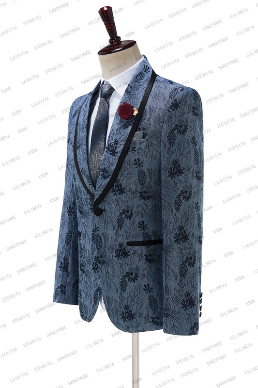 Мужской джинсовый смокинг с бархатной шалью, синее жаккардовое свадебное платье с лацканами, деловое платье, 2023