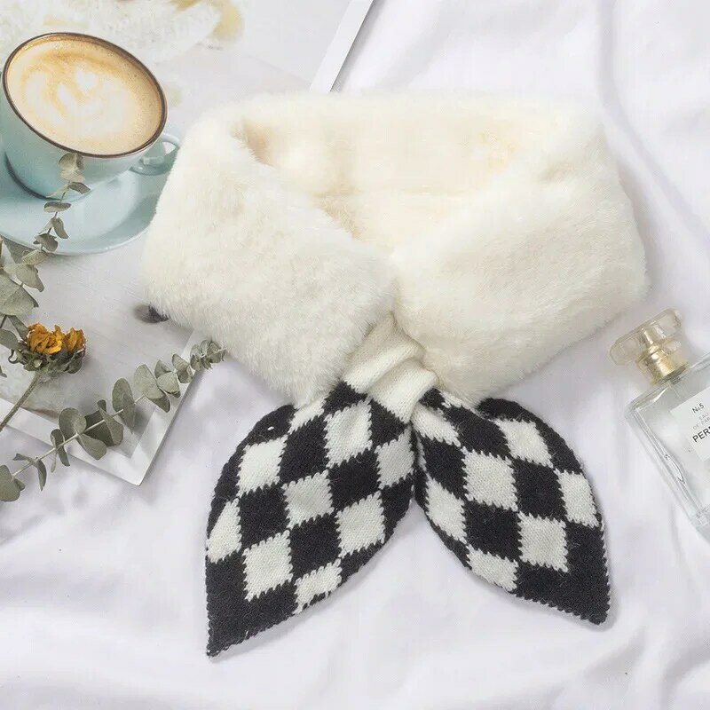 Unisex Winter Warmth Thick Knitted Fishtail Stitching Plush Collar Ladies Solid Color Wild Windproof Neck Soft Scarf