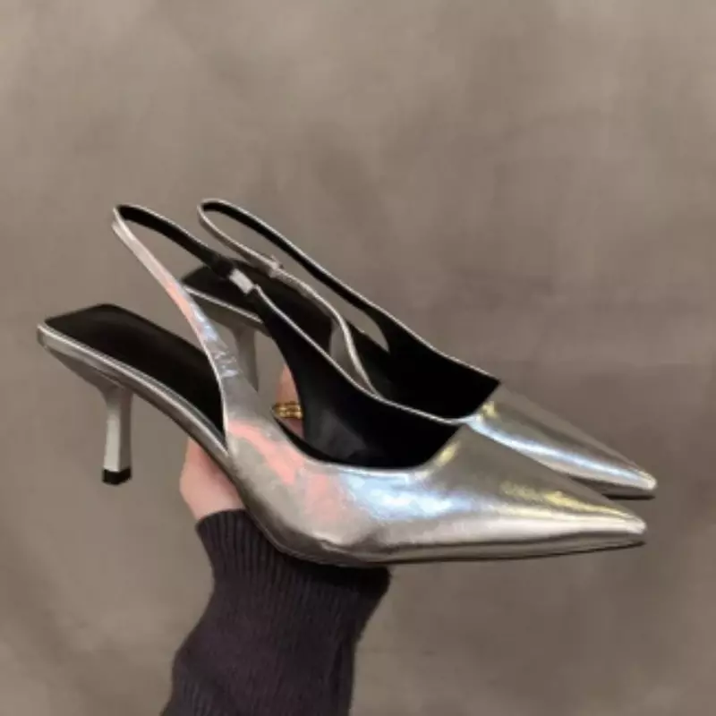 Zapatos de tacón alto puntiagudos para mujer, sandalias puntiagudas negras, de talla grande stilettos, novedad de primavera y verano, 2024