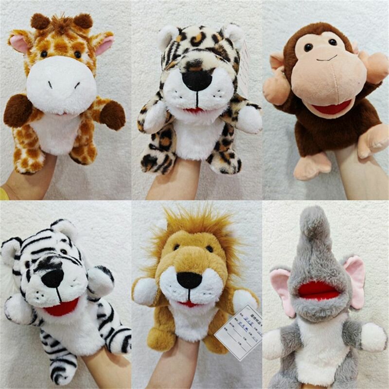 Movable Mouth Animal Hand Puppets Jungle Animal Elephant Lion Plush Hand Doll Soft Plush Monkey Leopard Imaginative Play