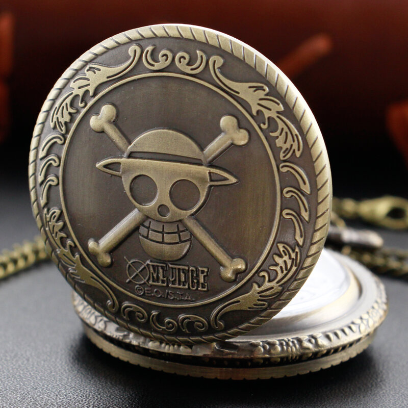 Reloj de bolsillo de cuarzo con signo de pirata de hueso, colgante de reloj de acero inoxidable de Metal con cadena corta, regalo Cf1266