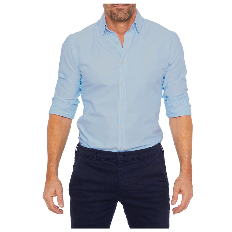 Camisa de manga comprida masculina com zíper, camisas de negócios, camisetas elásticas, camisas de botão, roupa diária casual, cor sólida