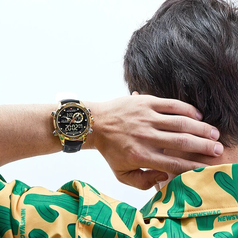 นาฬิกาผู้ชาย NAVIFORCE 2022ใหม่หรูหราของแท้หนังดิจิตอลนาฬิกาข้อมือ Man จอแสดงผล LCD นาฬิกาควอตซ์ Relogio Masculino