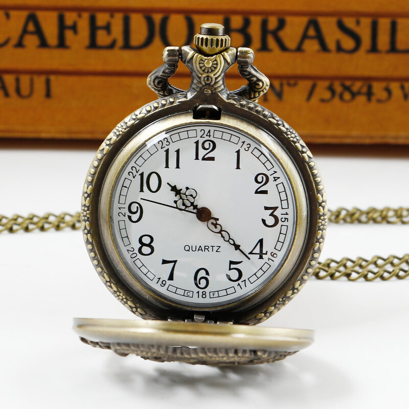 Chinese Legend Dragon Design Bronze Quartz Pocket Watch Men Women Exquisite Retro Necklace Pendant Pocket Clock Antique Gifts