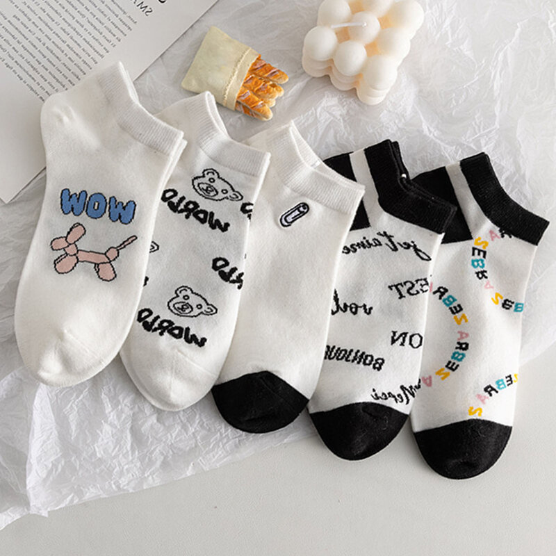 Cute prints meias curtas para mulheres e meninas, meias de forro invisíveis, absorção de suor, roupa diária casual