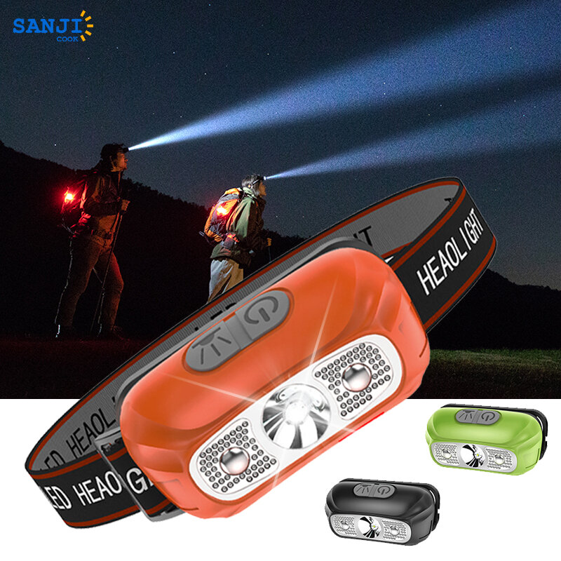 SanjiCook-farol de indução inteligente, carregamento USB, farol sensor, acampamento ao ar livre luz, poderoso trabalho cabeça lâmpada