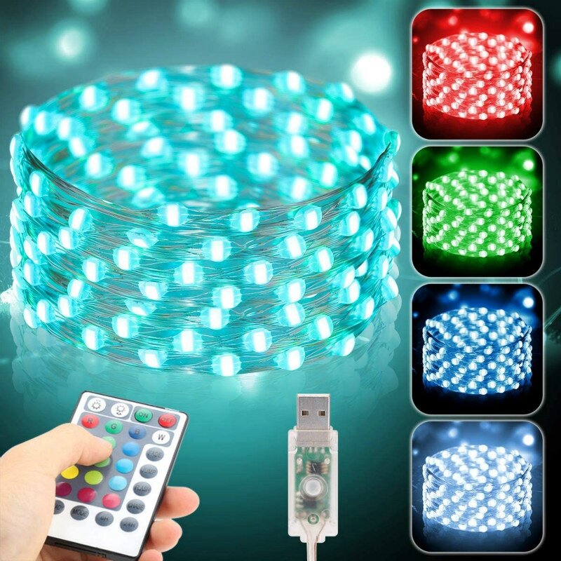 Guirxiété lumineuse USB LED 16 couleurs dégradées, 100 LED, étanche, guirxiété lumineuse pour fête, décorations de vacances