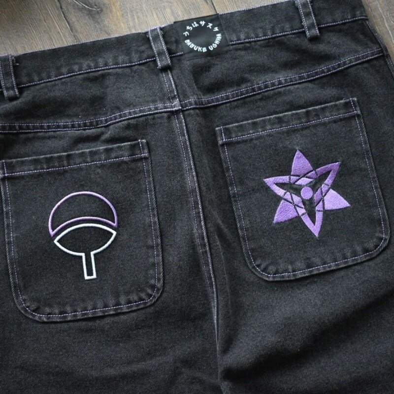 Джинсы-багги в стиле Харадзюку Y2K, винтажные джинсы с аниме принтом и низкой посадкой, уличная одежда в готическом стиле, повседневные эстетические джинсы с широкими штанинами в стиле хип-хоп для мужчин и женщин