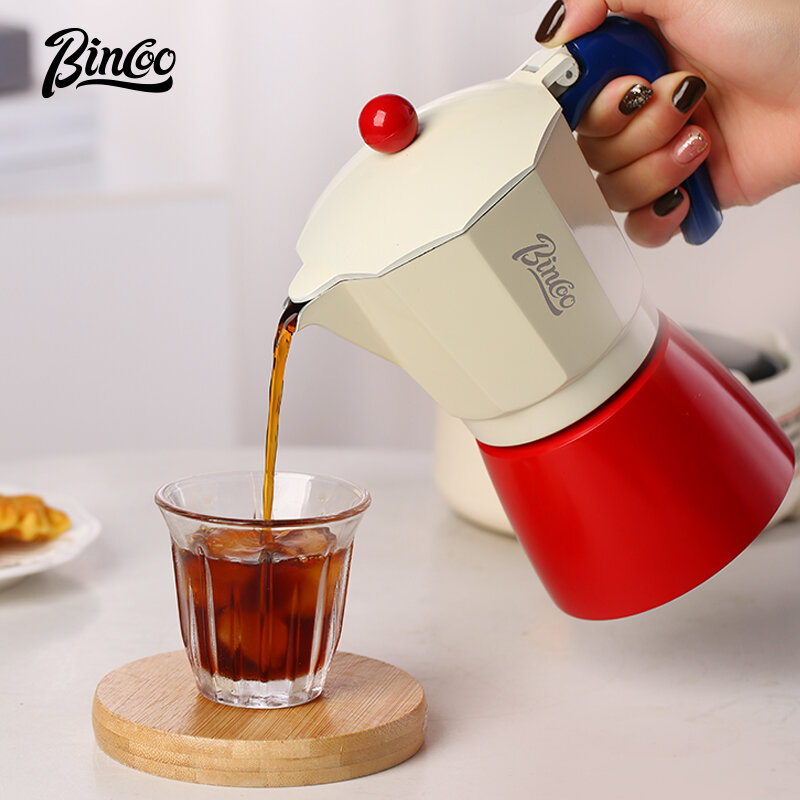 BINCOO-Mão Brewed Moka Pot Set, cafeteira doméstica pequena, válvula de pressão única, colorido pote italiano, 3 xícaras, 6 xícaras