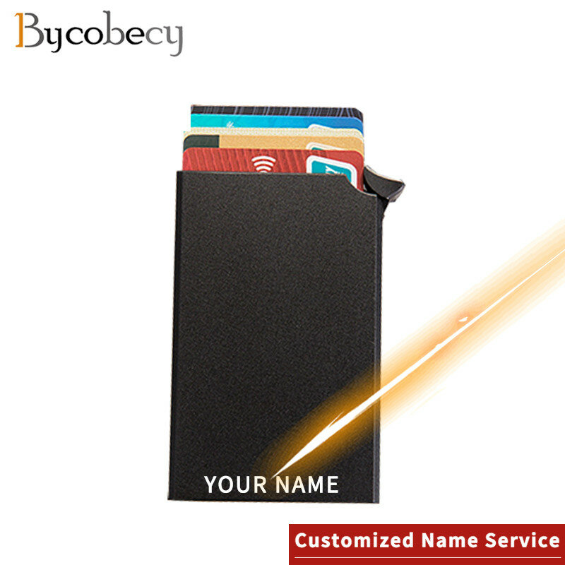 Bycobecy ที่กำหนดเองชื่อที่ใส่บัตรประชาชนกล่องอลูมิเนียม RFID Anti-Theft Card ผู้ถือโดยอัตโนมัติธุรกิจที่ใส่บัตรเครดิตธนบัตร